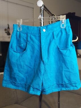 Women's Teal Bermuda Shorts with Scalloped Hem